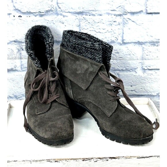 Lucky Brand Heylie Suede Lace Up Fold Over Ankle Boot Combat Boot Grey Size 7.5M - Picture 3 of 12